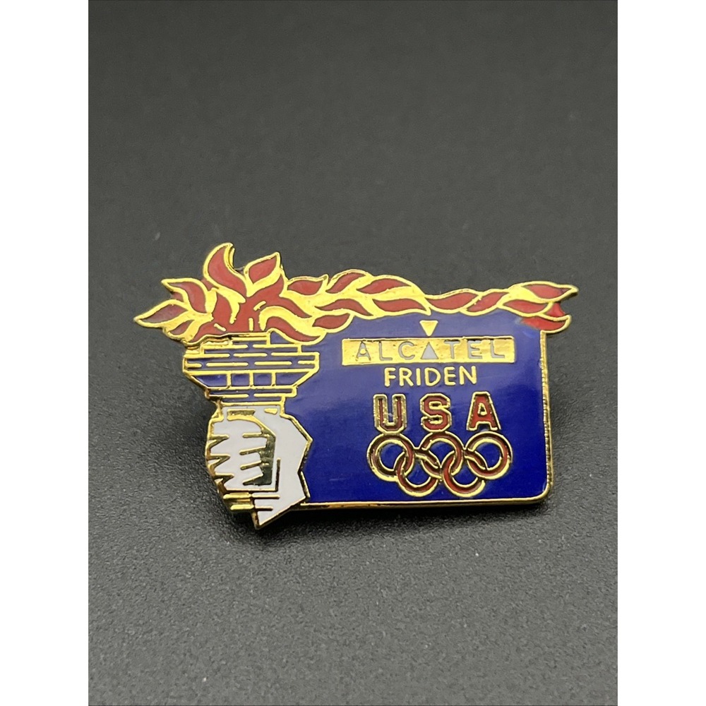 Vintage Olympic Games Alcatel Friden Team USA Sponsor Lapel Hat Pin‎